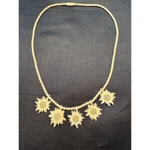 Vintage Carved Bone Edelweiss Flower Necklace – 16”